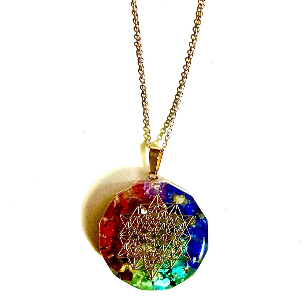 New 10k Gold S925 Sterling Silver Handmade Epoxy Gemstone Dodecagon Necklace